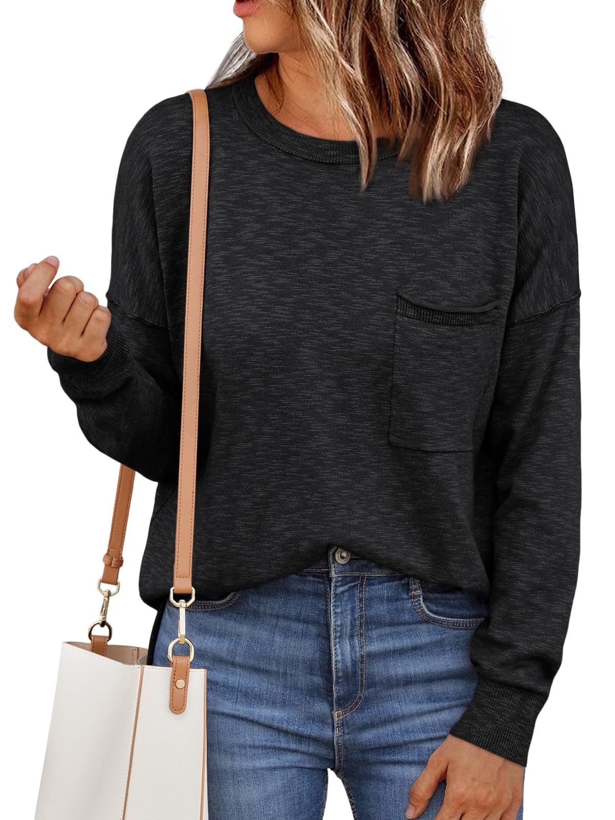 LILLUSORY Sweaters for Women Crewneck Oversized Long Sleeve Tops Fall Outfits Winter Fashion Lounge Comfy Clothes 2024 Black, Medium