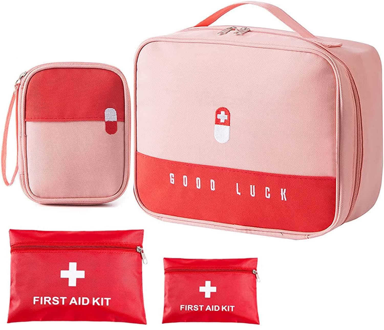 IS MUHE Portable First Aid Kit Empty, Camping First Aid Bag, Medicine Tools Travel Storage Bag, Suitable For Home Outdoor Hiking Camping Car Office Workplace（two-color） (Red)