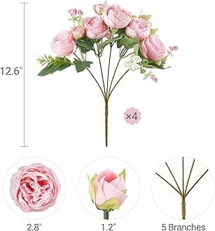 Mkono Peonies Artificial Flowers, Small Silk Flowers for Home Decor Indoor Fake Bouquet Faux Floral Arrangements Dining Table Centerpieces for Kitchen Bridal Wedding Party Decor Pink