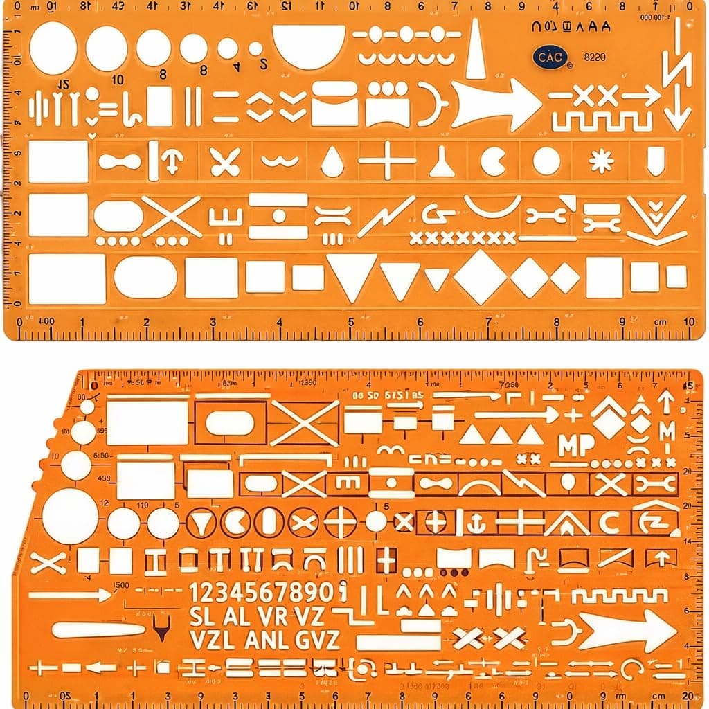 Standard Graph Template Stencil with Military Marking Symbols for NATO Army Drawing and Drafting on Tactical Map #8353 (Pack of 2 Ruler)