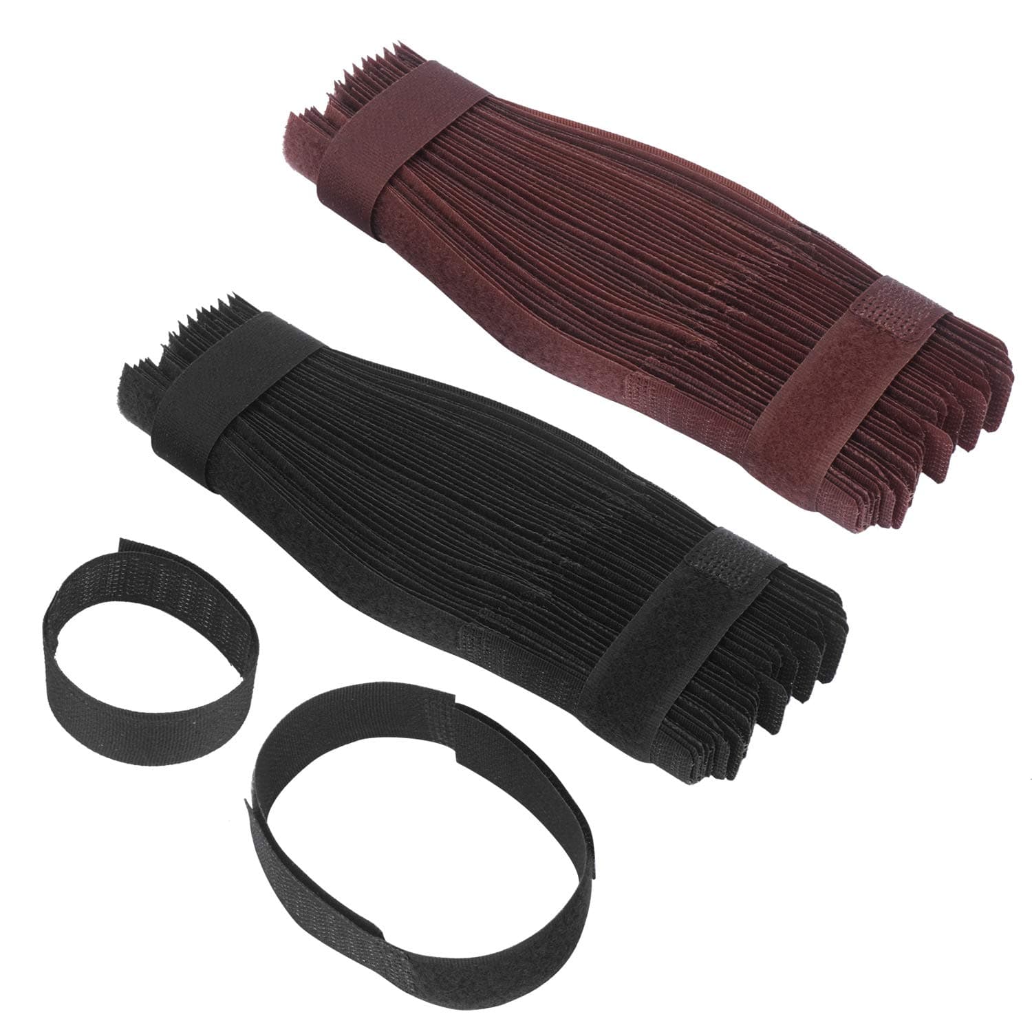 100pcs Reusable Cable Ties, Adjustable Fastening Wire Organizer, Cord Roll Cable Ties Tidy Management for Laptop PC, TV and More, 7 Inch Black and Brown