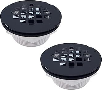 D206P-2-62 2" No-Caulk PVC Compression Shower Drain with 4-1/4" Round Grid Cover, Matte Black (2-Pack)