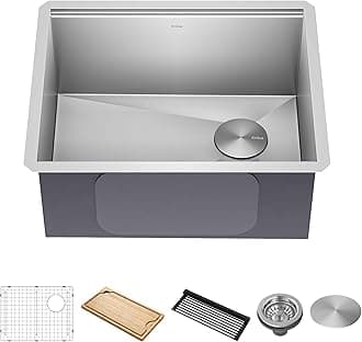 Kore 23-Inch Undermount Workstation 16 Gauge Single Bowl Stainless Steel Kitchen Sink with Accessories, KWU111-23