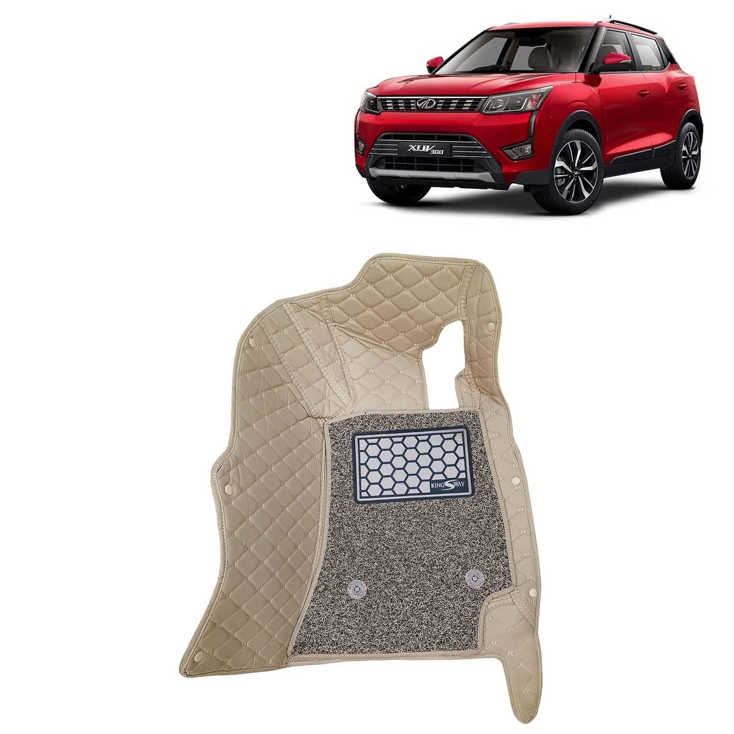 KINGSWAY Accessories Premium 7D Car Floor Mats Only Compatible with Mahindra XUV 300 Year 2019 to 2023 All Model, Set of 3 Pcs, 100% Waterproof & Washable Luxury 7D Car Foot Mats, Beige