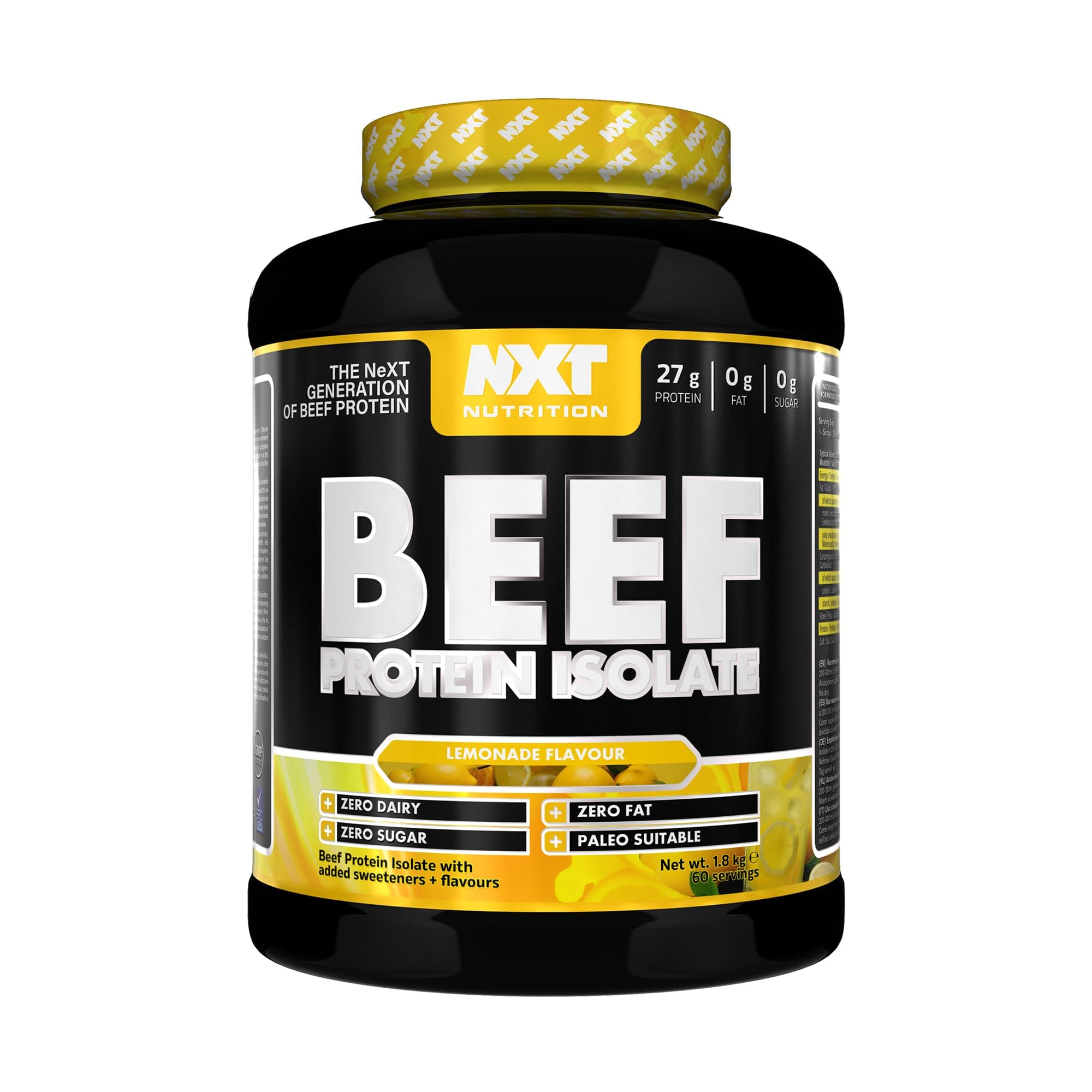 Beef Protein Isolate Powder - Protein Powder, Alternative to Whey Protein and Vegan Protein Powder, Halal, Lactose, Dairy, Gluten, and Soy Free - 60 Servings - 1.8Kg Lemonade