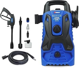VTOOLS 100 Bar Electric Pressure Washer With 5 Meter Hose & Soap Dispenser, 1300 Watt, Auto Stop and Self Priming Mode, For Car, Home & Garden, Blue, VT1508