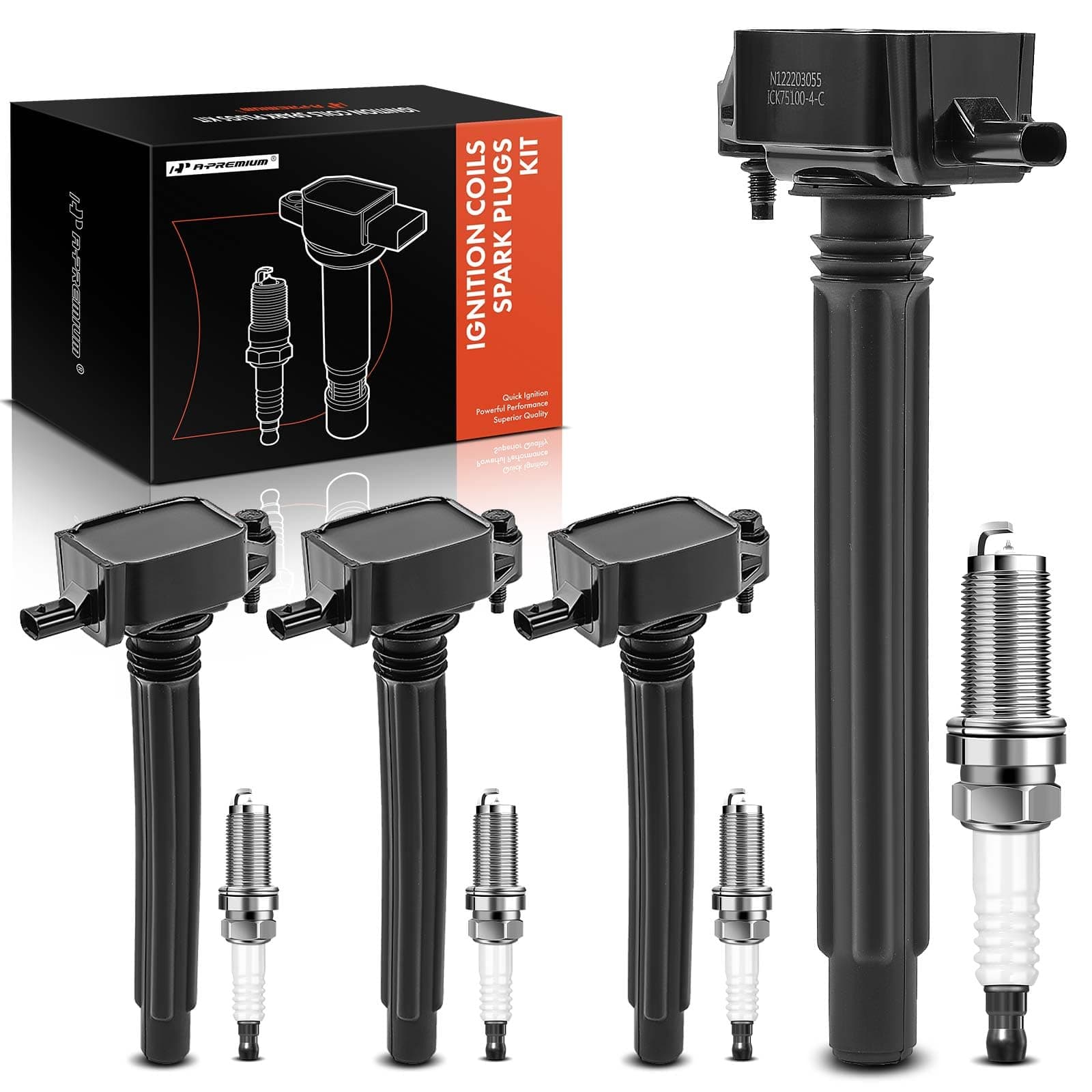 A-Premium Set of 4 Ignition Coil Pack and Iridium Spark Plugs Compatible with Jeep Cherokee 2014-2020, Compass 2018-2020, Renegade 2015-2020 & Chrysler 200 & Ram ProMaster City & Dodge Dart, Fiat 500X