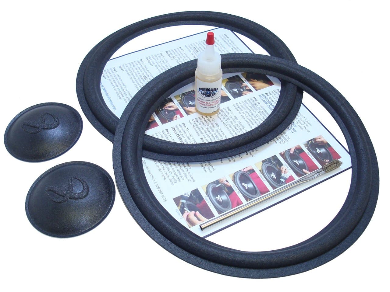 Complete Infinity 12" Speaker Foam Surround Edge Repair Kit - 2 Speaker Kit - Infinity Logo Dust Caps - Compatible with Infinity SM-120, SM-122, SM-125, Many More