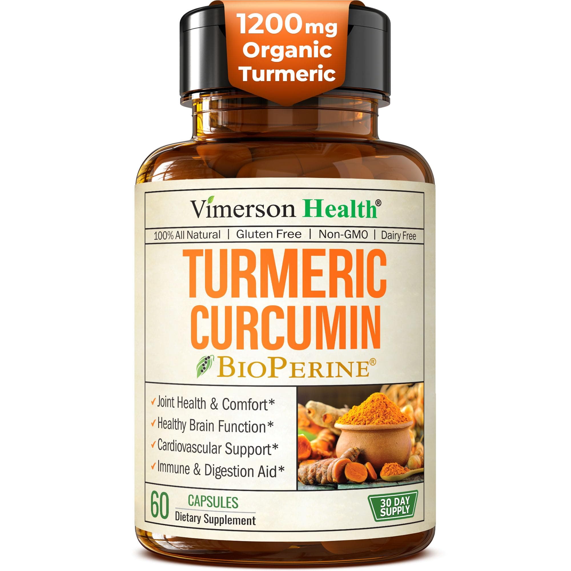 Turmeric Curcumin with BioPerine. Inflammatory Response Support, Antioxidant Properties Supplement with 10 milligrams of Black Pepper for Absorption. Occasional Joint Pain Relief. 60 Capsules
