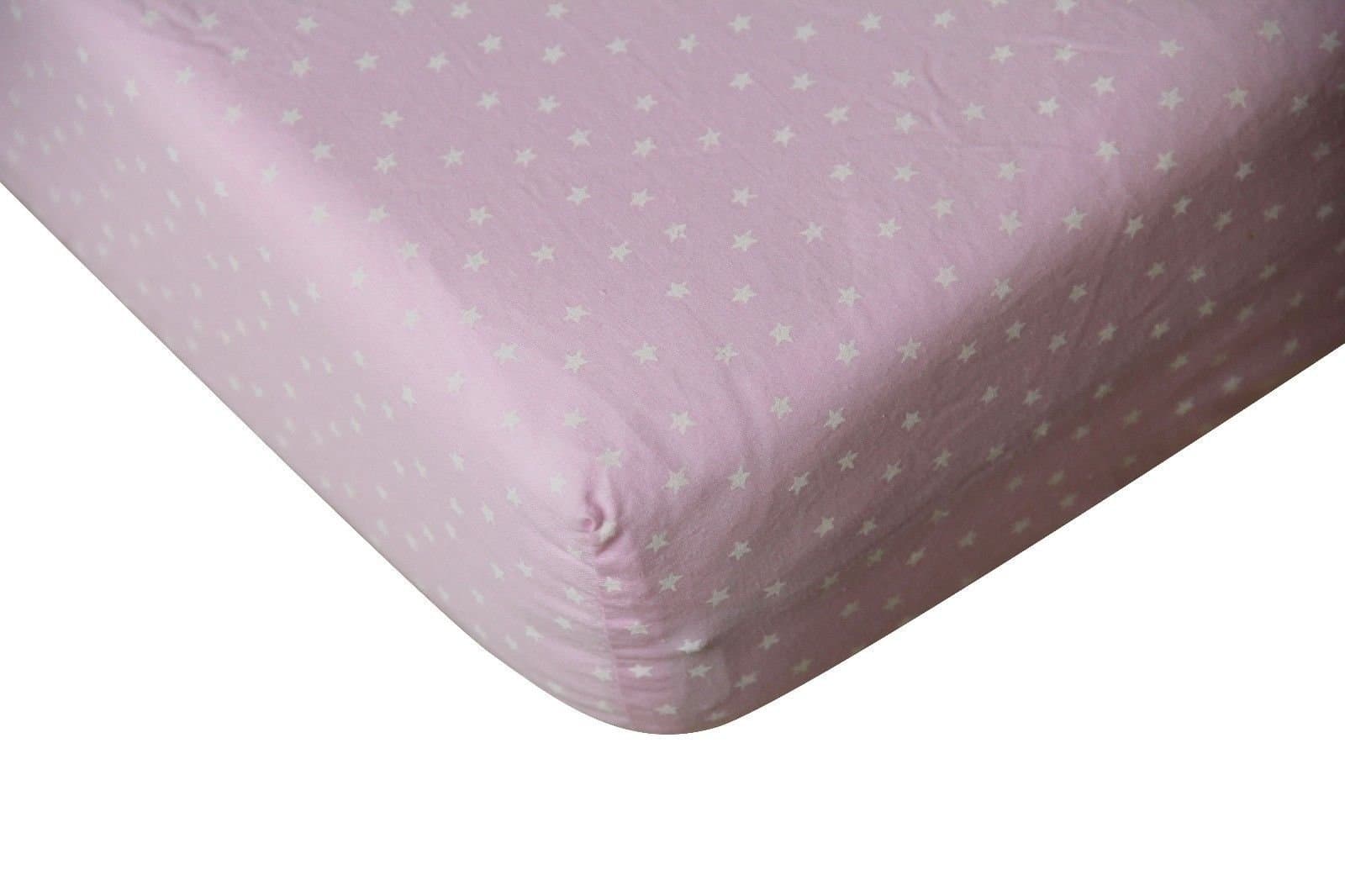 100% Cotton Fitted Crib Sheet, Pink with white stars