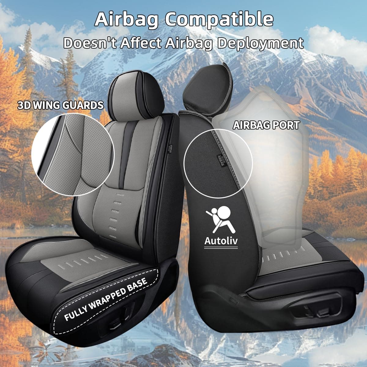 Seat Covers Fit for Mitsubishi Eclipse Cross 2018-2025 2026 Full Set Seat Covers Breathable 3D Lumbar Support Faux Leather Protector Car Seat Covers (Black&Grey)