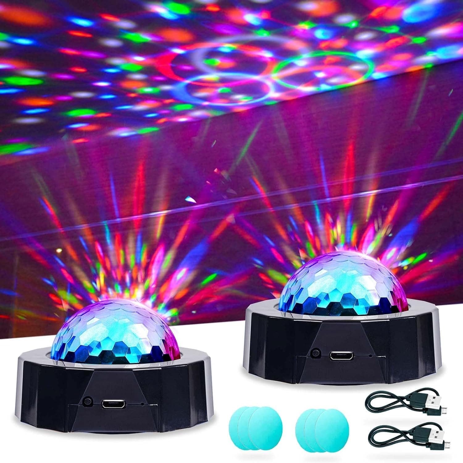 Multi Colour Mini Disco Ball Light - Portable LED Sound Activated DJ Lights, 2-Pack USB Rechargeable for Kids, Car, Party, Bar, Christmas