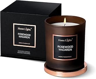 HomeLights Luxury Scented Candle, Natural Soy Wax, Home Fragrance Decor Gift, Rosewood Macaron, Medium Jar
