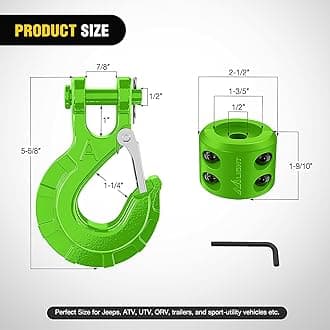 Nilight Forged Steel Winch Hook 3/8" Grade 70 Safety Latch Winch Cable Hook Stopper & Clevis Slip Hook Sets, Included Allen Wrench,Max 35,000 lbs,2 Years Warranty, Green