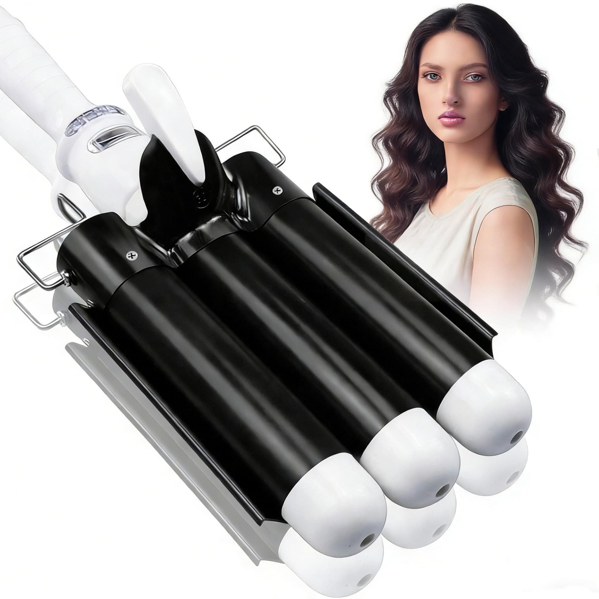 1.25 inch Three Barrel Curling Iron: Aleath Large 3 Barrel Hair Crimper with LCD Display - Dual Voltage Hair Waver Jumbo