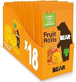 BEAR Real Fruit Snack Rolls - Gluten Free, Vegan, and Non-GMO - Mango – Healthy School And Lunch Snacks For Kids And Adults, 0.7 Ounce (Pack of 18)