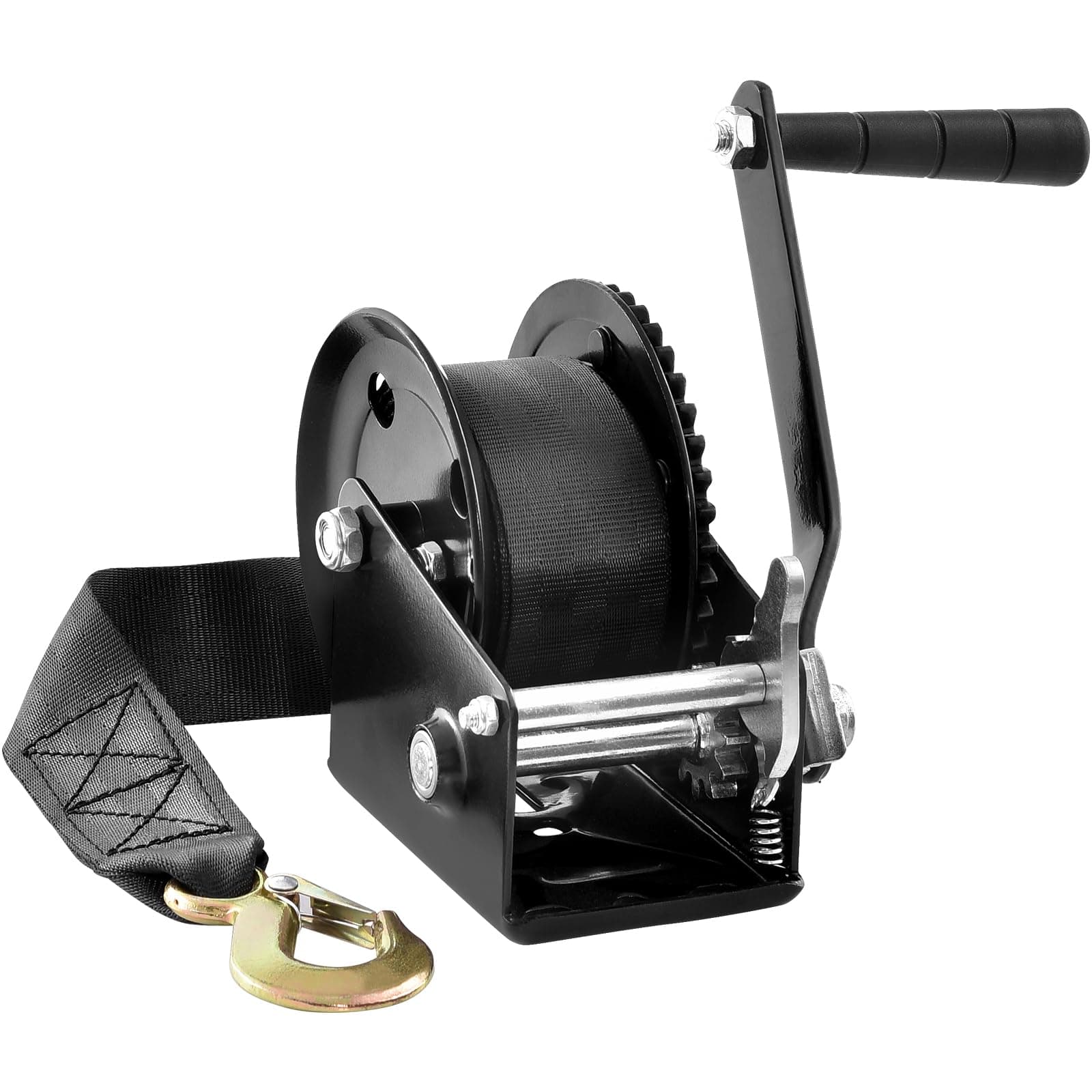 Boat Winch,1200 lbs Capacity Hand Boat Trailer Winch Heavy Duty Rope Crank with 23 ft Polyester Strap and Two-Way Ratchet, Manual Operated Hand Crank Winch for Trailer, Boat or ATV Towing