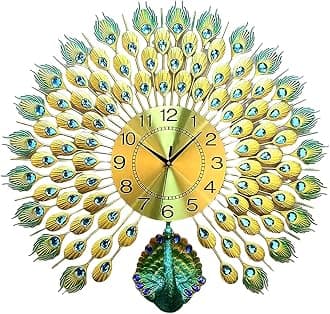 TRENDING Large Luxury Crystal Peacock Wall Clock Silent Non-Ticking,3D Peacock Design Modern Art Clock Home Decorative Big Wall Clocks for Living Room Bedroom Dining Room (Peacock-Elegant Green)