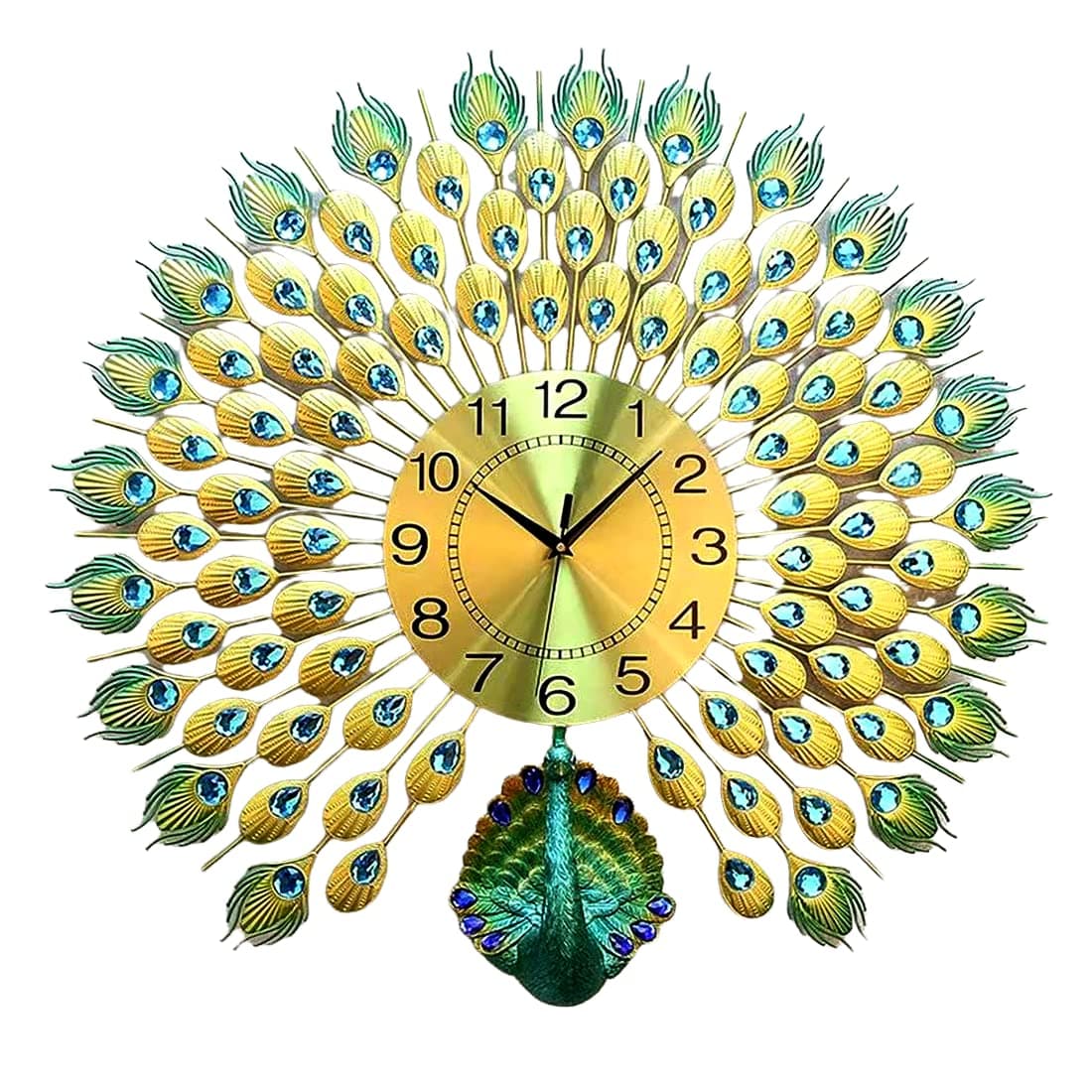 TRENDING Large Luxury Crystal Peacock Wall Clock Silent Non-Ticking,3D Peacock Design Modern Art Clock Home Decorative Big Wall Clocks for Living Room Bedroom Dining Room (Peacock-Elegant Green)