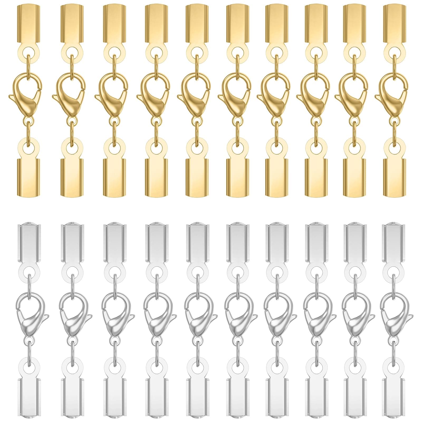 20Sets Cord End Caps with Lobster Clasp Connector,316 Stainless Steel Cord Ends for Jewelry Making Leather Necklace Cord with Clasp 3MM ID End Caps for DIY Bracelets Necklaces