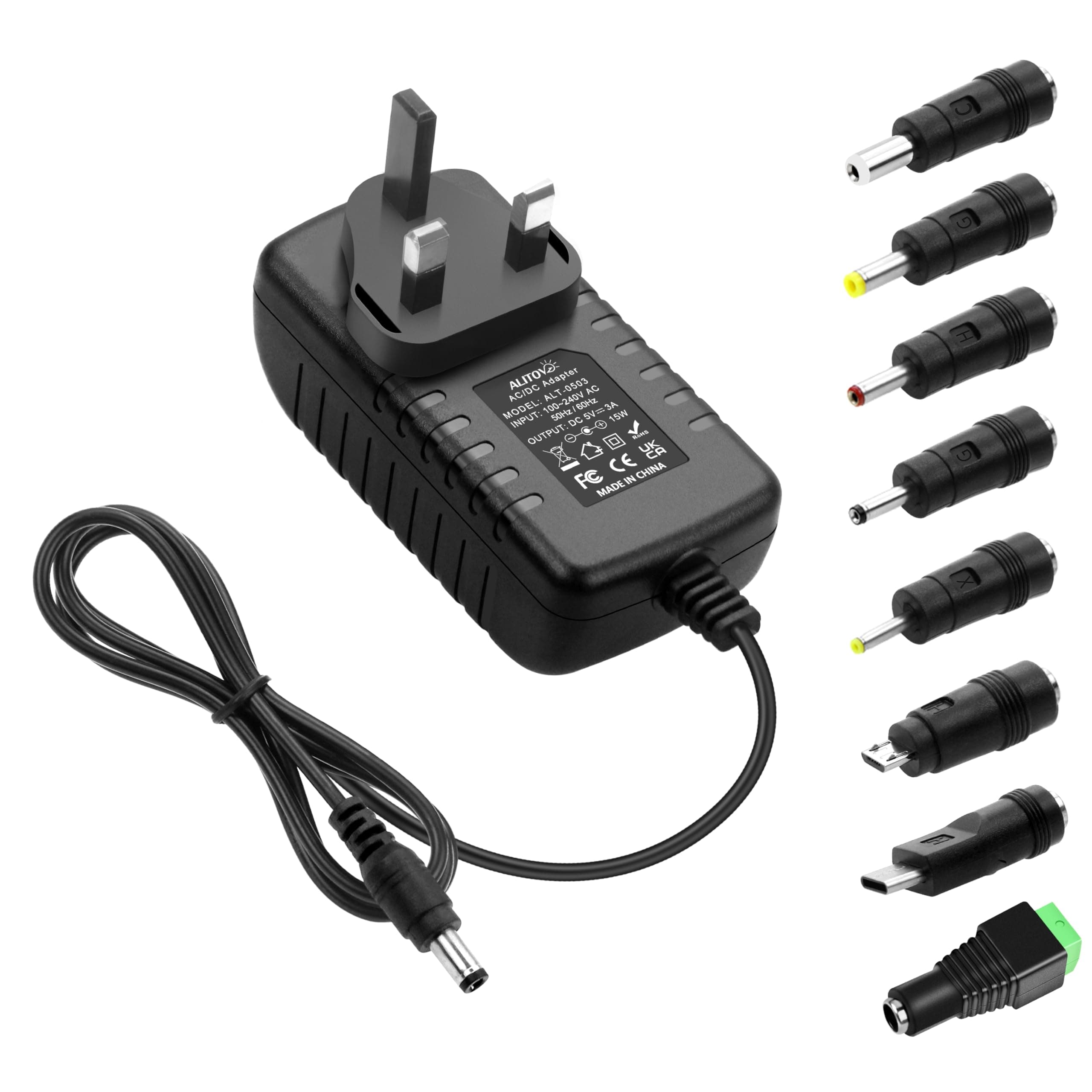 5V 3A Power Transformer DC 5 Volt 15W 3000mA 2.5A 2A 1A Power Adapter with 5.5x2.5mm 5.5x2.1mm 4.0x1.7mm 3.5x1.35mm 3.0x1.1mm 2.5x0.7mm Micro-USB Type-C Tips for Raspberry Pi 3 4 USB-HUB