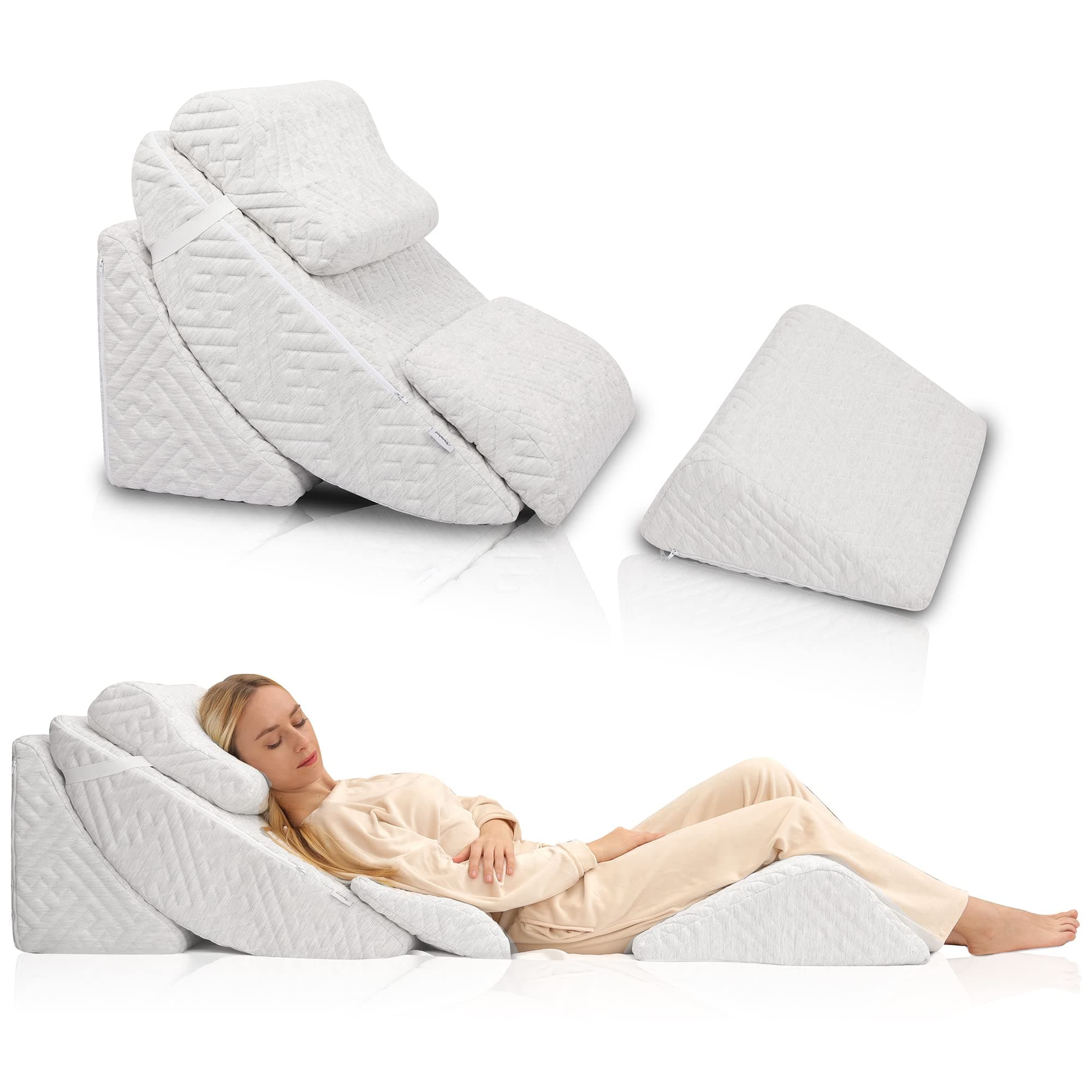 Betterhood 5pcs Orthopedic Bed Wedge Pillow Set, Adjustable Memory Foam, Post Surgery Foam for Back Neck & Leg Pain Relief Support, Acid Reflux, Snoring Reading, Sleeping, Sitting up