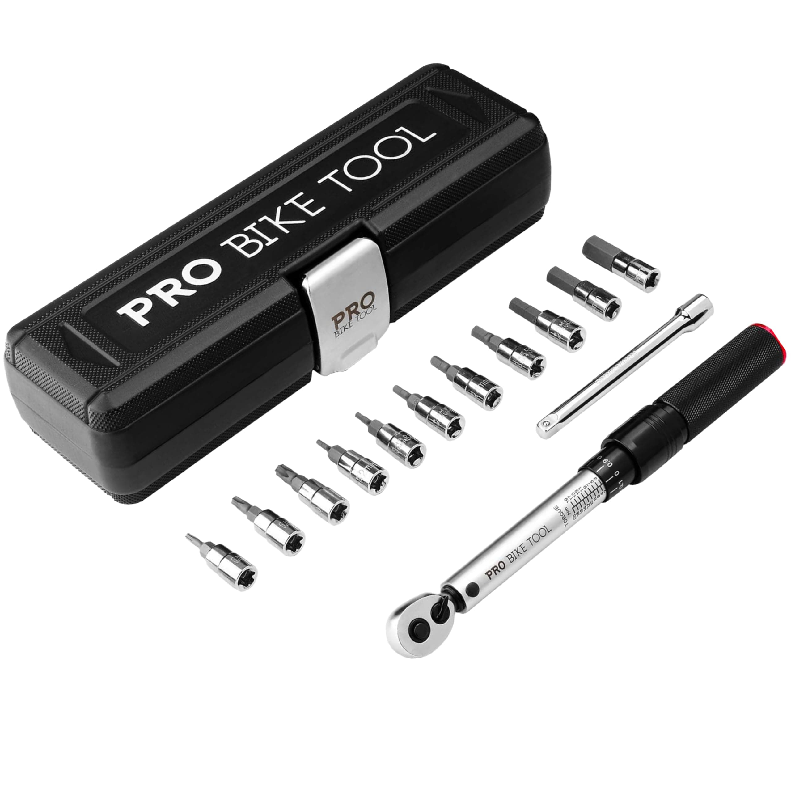 1/4 Torque Wrench Set - Service Kit for Road and Mountain Bikes - Includes Allen and Torx Sockets - Torque Wrenches - Bicycle Torque Wrench - 2 to 20 Nm