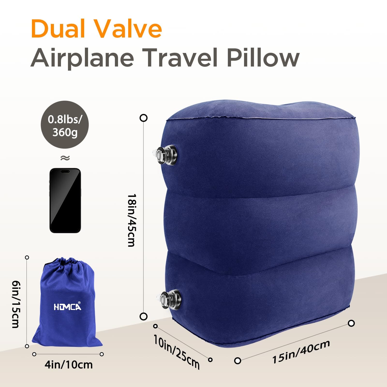 HOMCA Inflatable Travel Foot Rest Pillow (2-Pack) Adjustable Height Leg Pillow Fast Inflating Airplane Bed for Toddlers Footrest Pillow for Office, Airplane, Train, Cars, Home (Grey)