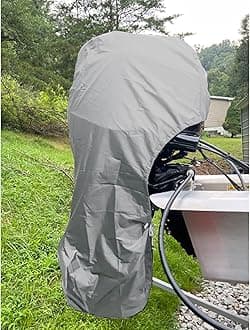 FLYMEI Outboard Motor Cover Fit 250-300 HP Motor, Full Boat Motor Cover Waterproof 420D Heavy Duty Oxford Fabric with PVC Coating, Windproof Outboard Engine Hood Covers with Zipper, Universal, Grey