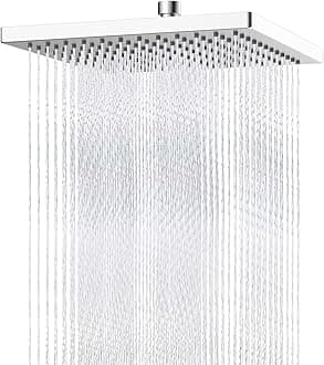 Hibbent Thickness Metal Rain Shower Head, 12 Inch High Pressure Shower Heads, Square Large Bathroom Rainfall Shower Head with Adjustable Brass Ball Joint, Waterfall Full Body Coverage, Chrome