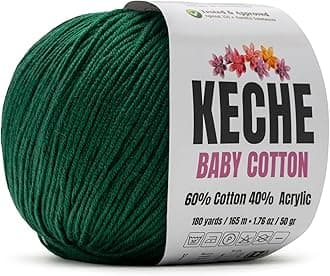 Cotton Yarn, 60% Cotton 40% Acrylic Yarn, Soft Cotton Yarn for Crochet and Knitting, Amigurumi Yarn 1 Skein/Ball 1.76 Oz (50g) / 180 Yrds (165m) - Dark Green