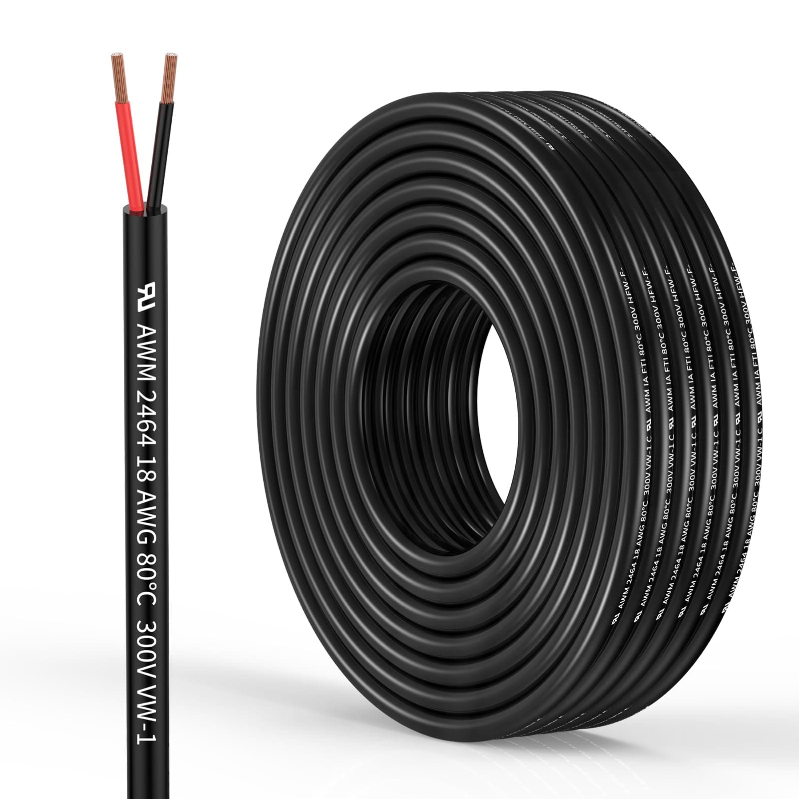 18 Gauge 2 Conductor Electrical Wire 18AWG Electrical Wire Stranded PVC Cord Oxygen-free copper Cable 32.8FT/10M Flexible Low Voltage LED Cable for LED Strips Lamps Lighting Automotive(18/2AWG-32.8FT)