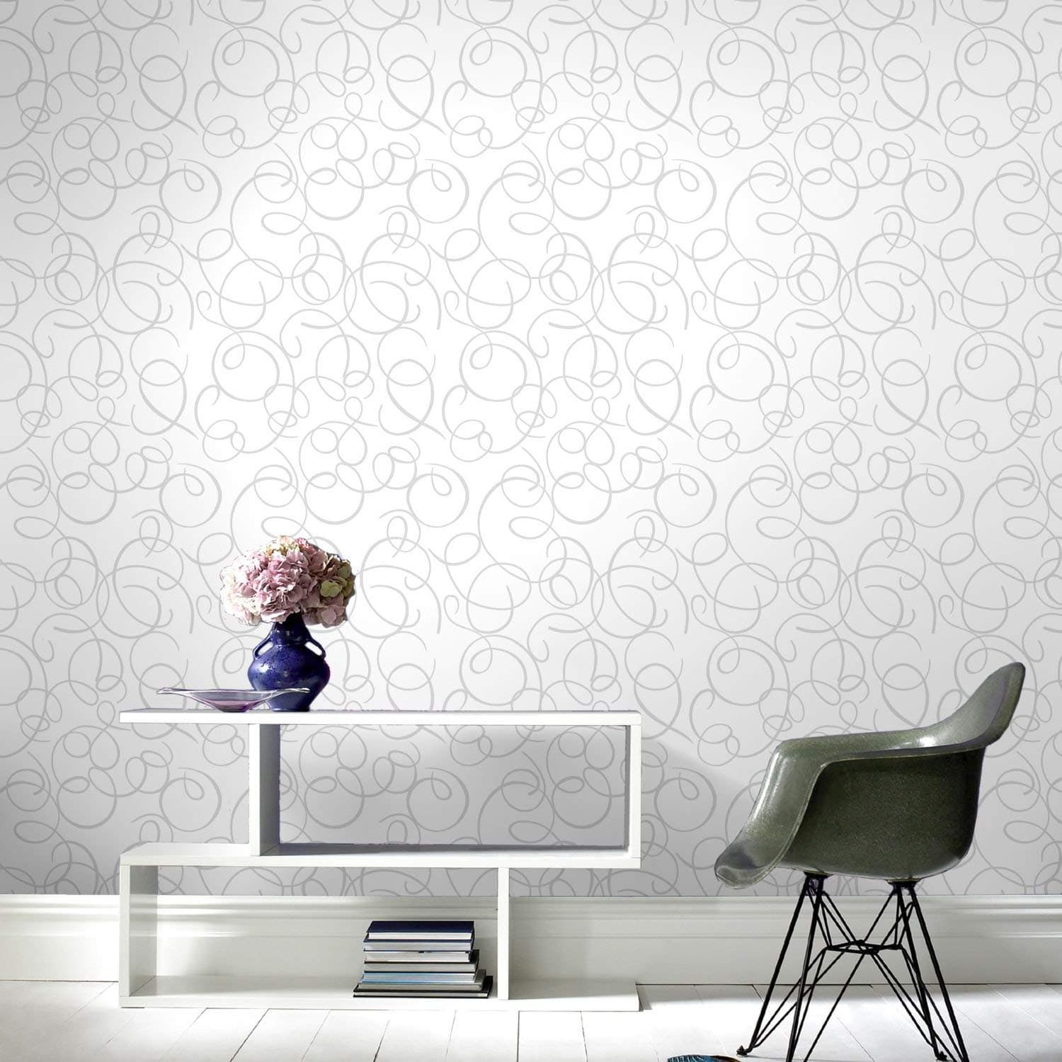 Superfresco Dance Glitter Silver & White Wallpaper