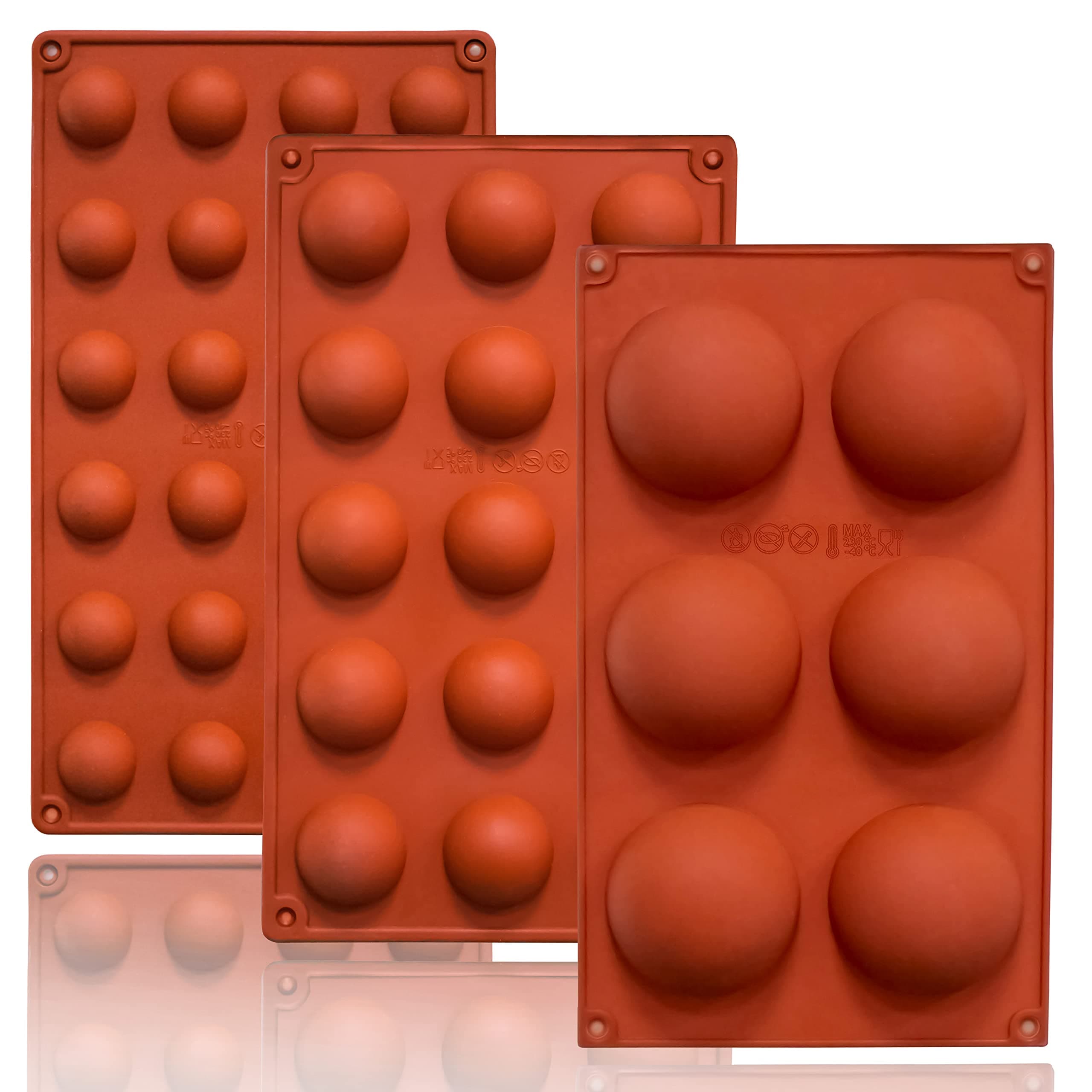 Semi Circular Silicone Molds, Non-Stick Silicone Chocolate Molds,3 Packs Baking Molds for Making Chocolate, Cake, Jelly, Desert, Biscuit, Dome Mousse (6 Cups, 15 Cups and 24 Cups)