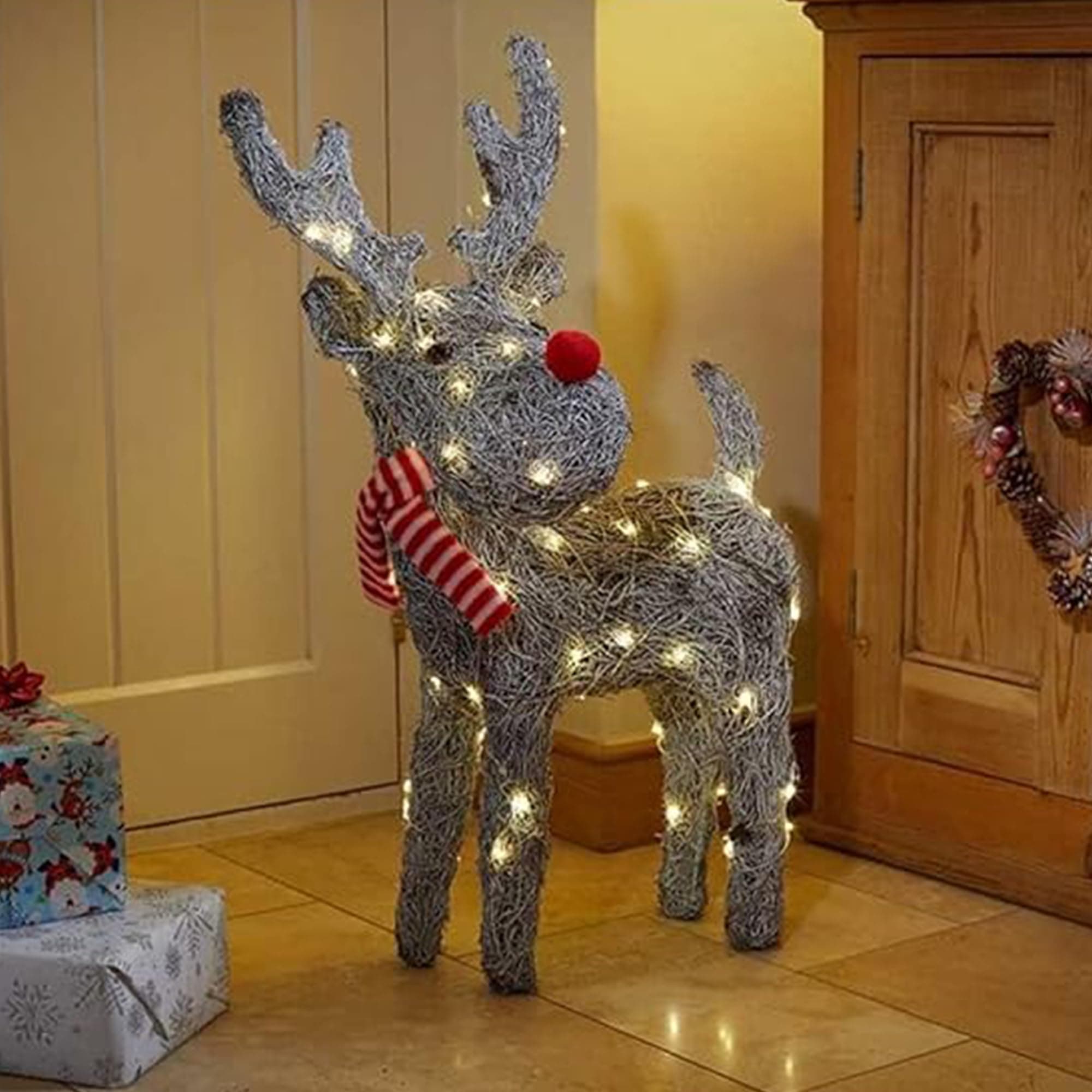 Marco Paul Christmas Reindeer with 80 LED Light - Battery Operated Reindeer Christmas Lights - In-Lit Deer Ornament Rattan Rudolph Xmas Light Up Reindeers Festival Accessories Use for Outdoor