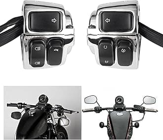 1 Pair Motorcycle 1" Handlebar Switches Control and Wiring Harness with 1996-2012 Harley Softail Dyna Sportster V-Rod（Silver）
