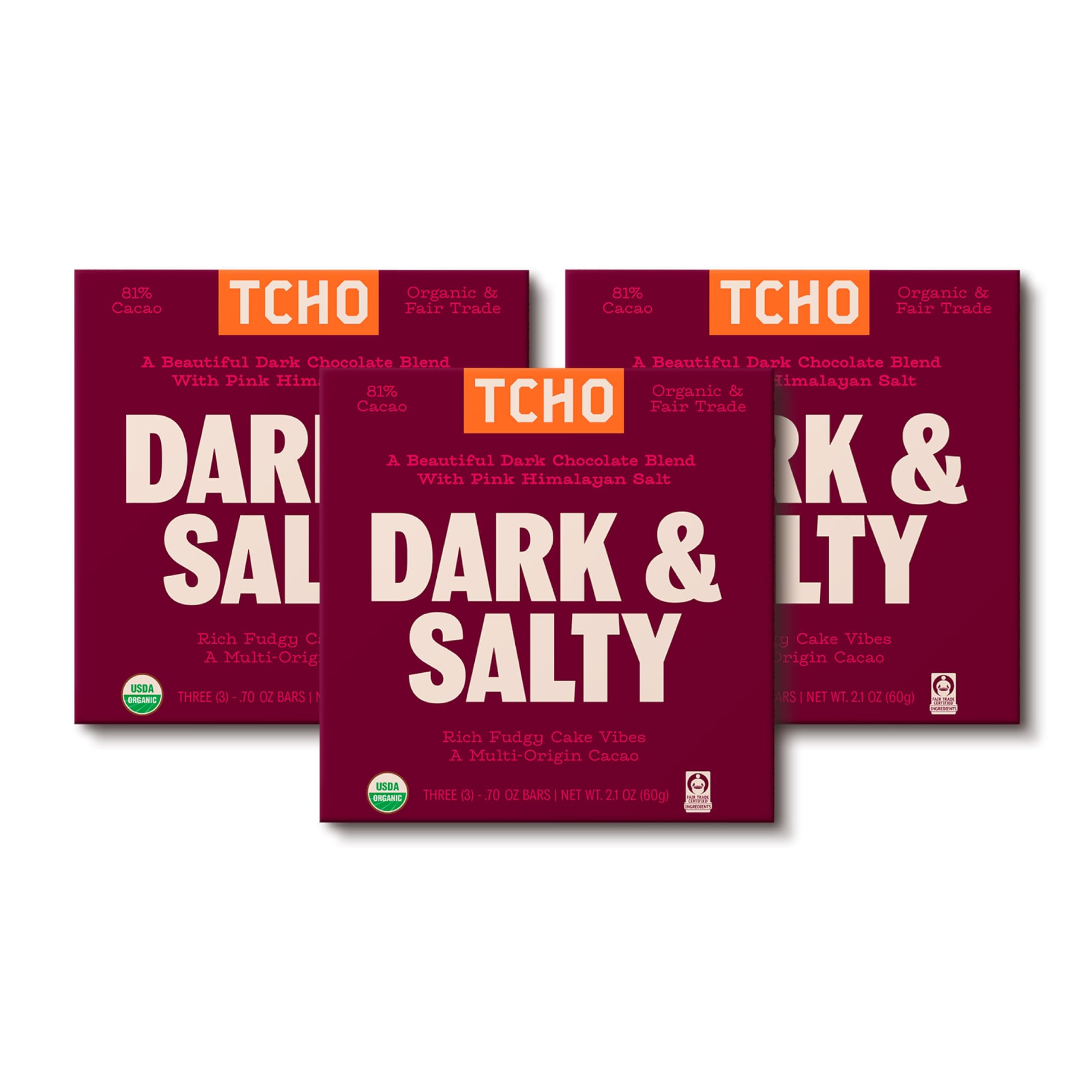 Dark & Salty 81% Dark Chocolate Bars (3 pack) |Plant Based, Organic & Fair Trade Certified Chocolate | Non GMO, Non-Dairy, Vegan, Soy Free (2.1oz each)