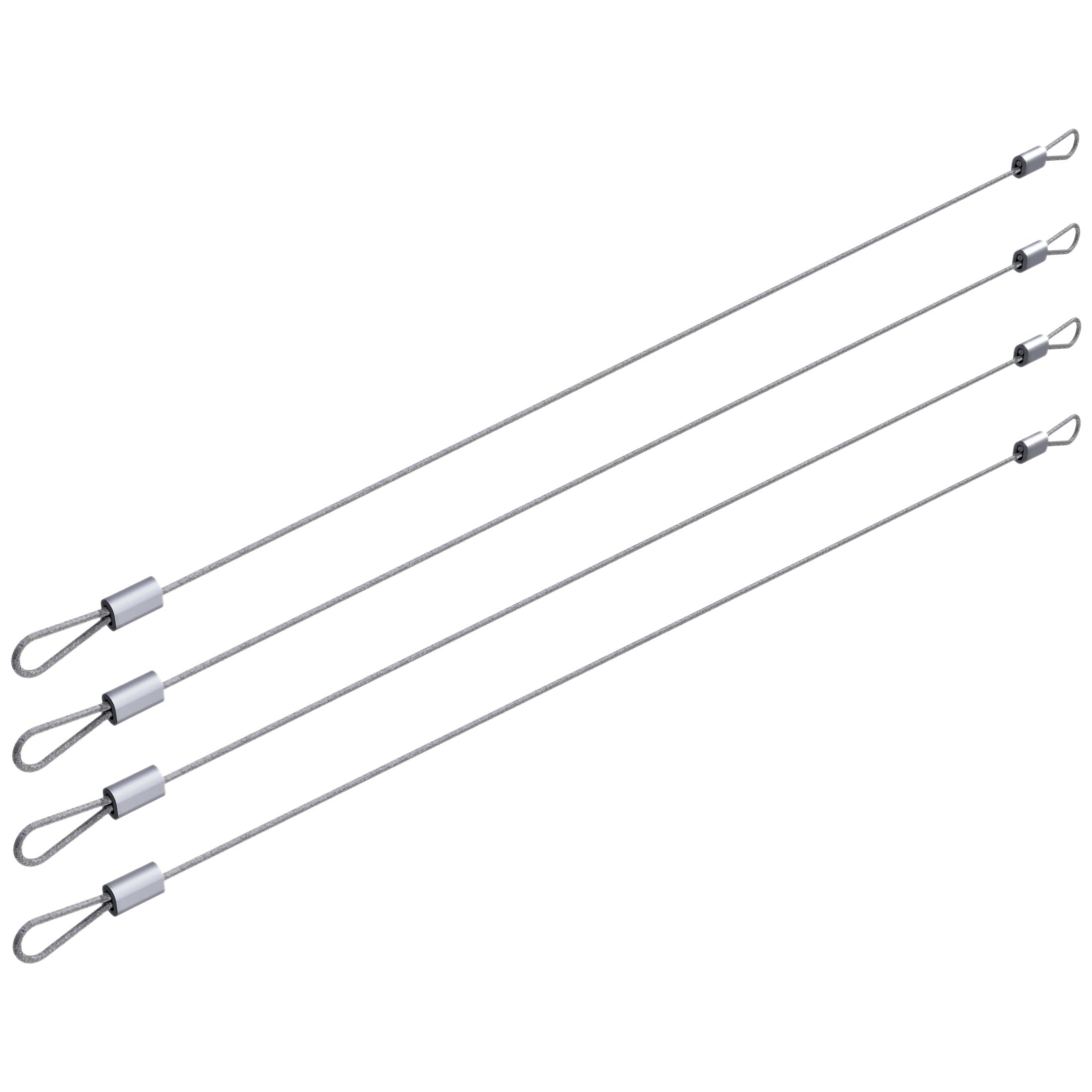 TCH Hardware - 4 Pack Steel Looped Wire Rope - 12" Long | Galvanized Tether Wire with Crimps | Heavy Duty and High Strength Aircraft Cable for Doors, Tool Chest, Lids, Trunk Cable | Silver Wire Strap