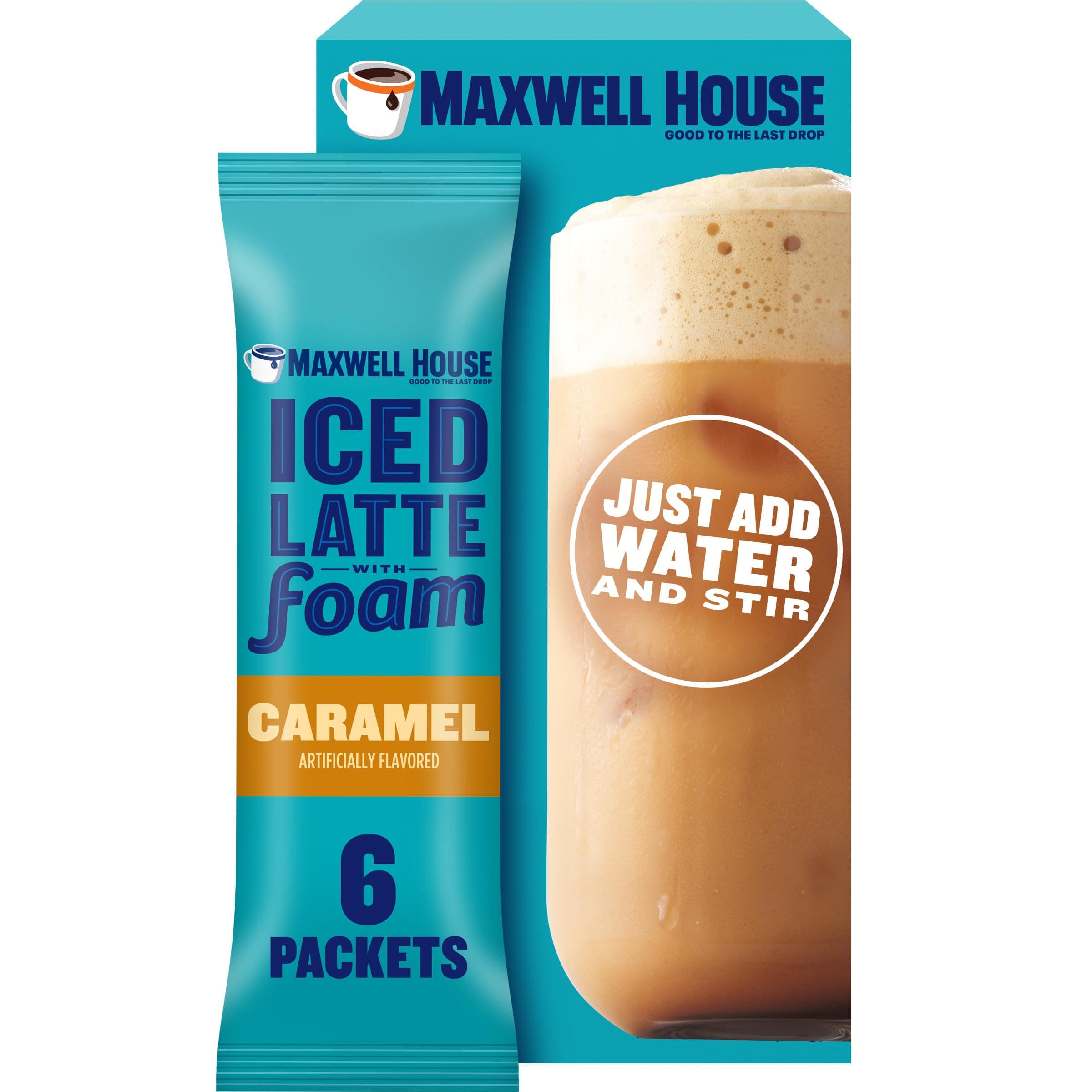 Maxwell House Caramel Iced Latte Single Serve Instant Coffee Beverage Mix (Six, 1oz. Packets)