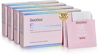 Beetles Nail Polish Remover Pads - 100 Count Nail Wipes 2-in-1 Prep & Lacquer Remover Nail Scrubbers Travel-Friendly Fingernail Polish Remover with vitamin E