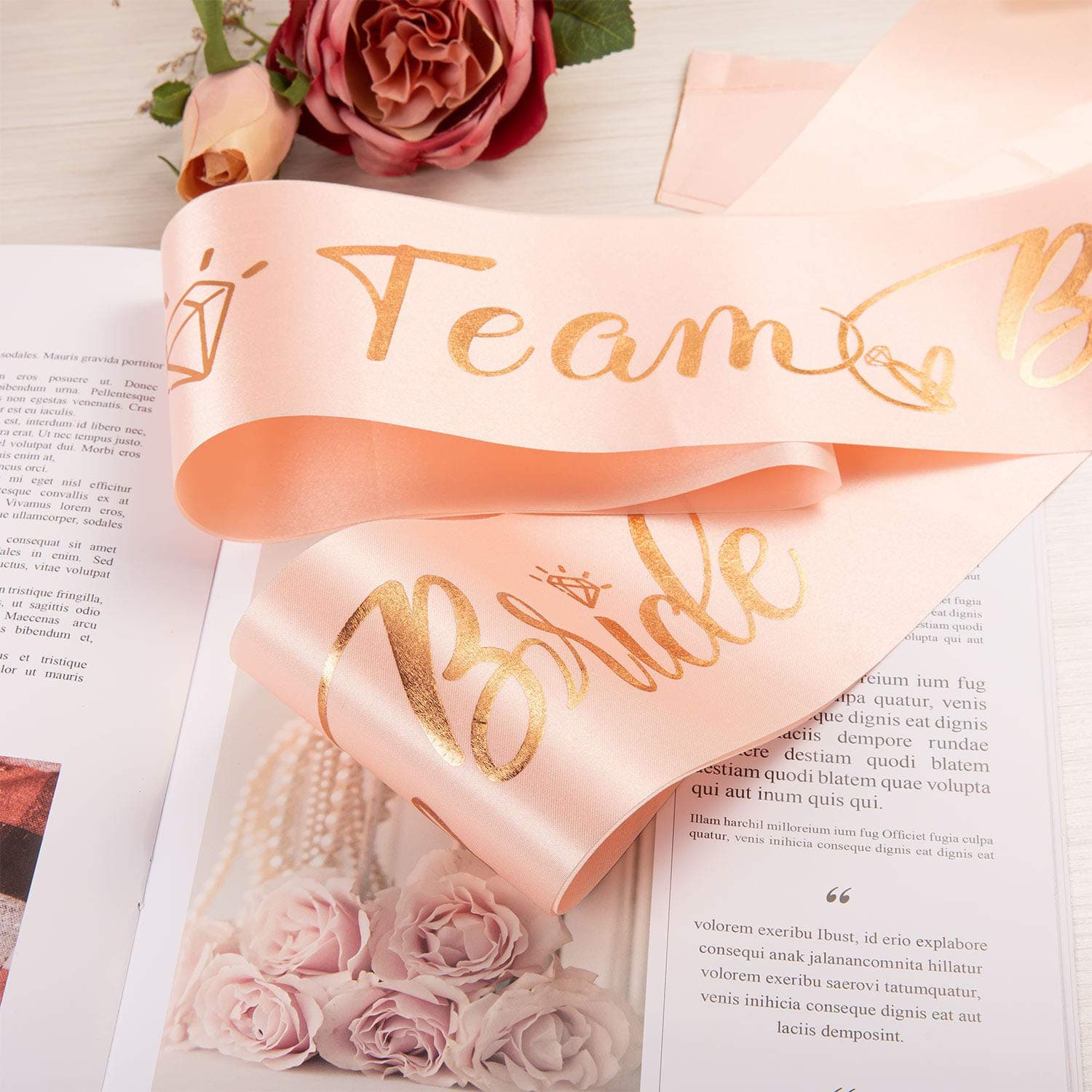 Whaline 10 Pack Team Bride Sash Satin Bachelorette Sash Rose Gold Foiled Wedding Sash for Hen Party and Bridal Shower Party