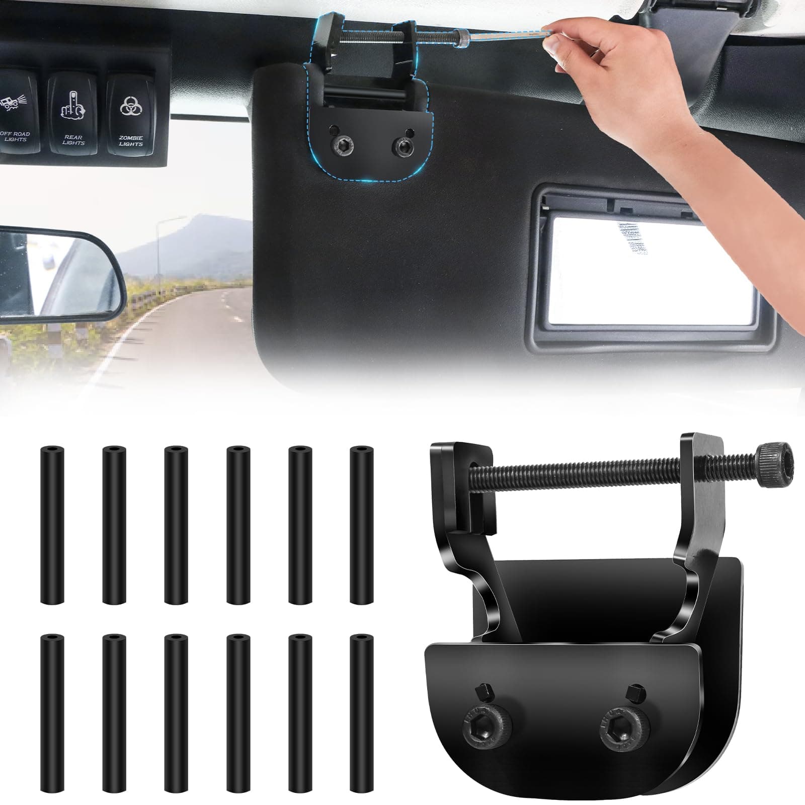 Upgrade Sun Visor Repair Kit, Car Visor Repair Tool Kit 12 Pcs Repair Tubes Compatible with Jeep Wrangler Jk Jku 2007-2017 Accessories