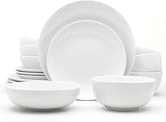 Euro Ceramica Essential Collection Porcelain Dinnerware and Serveware, 16 Piece Dinnerware Set, Service for 4, Classic White