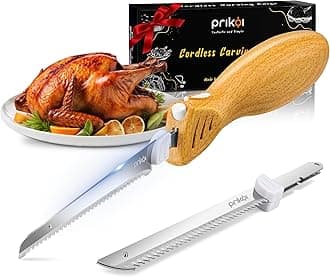 Cordless Electric Knife, Easy-Slice Serrated Edge Blades Carving Sets for Turkey, Bread, Fillet, DIY, Ergonomic Handle + 2 Blades New Upgrade