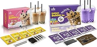 Fusion Select Authentic Brown Sugar Bubble Tea Kit Extra Rich (5 Packs) Bubble Tea Drink, Boba Tapioca Pearl, Straws, Most Popular Bubble Tea Flavors (Taro Bubble Tea & Royal Black Tea, Mix Pack)