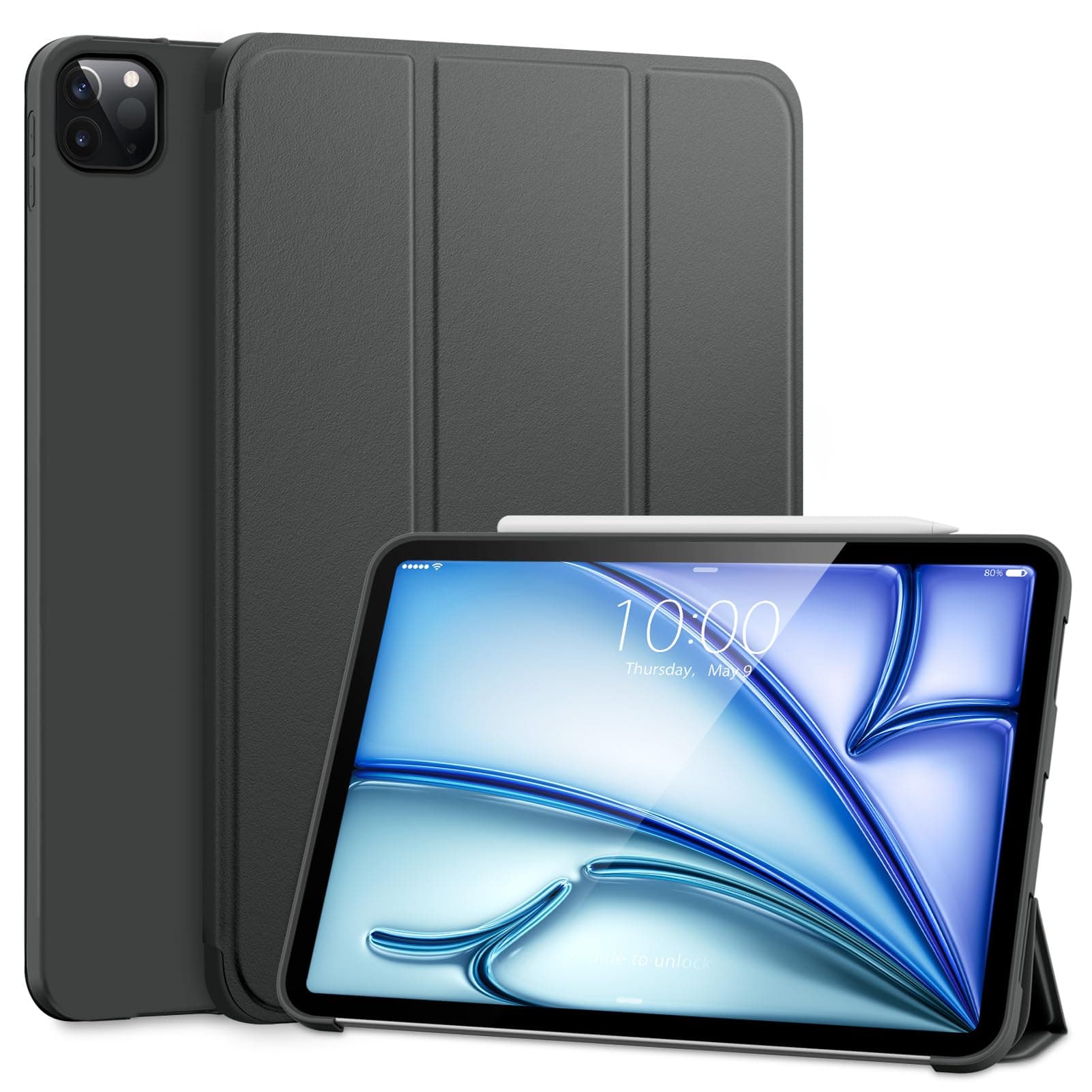 DTTO for iPad Air 11 Inch Case M2 2024, iPad Pro 11 Inch 2022/2021, Slim Lightweight Trifold Stand Soft Back Cover，Auto Sleep/Wake, Also Fit iPad Air 5th/4th Gen, Dark Grey