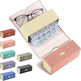 Daily Contact Lens Case and glasses Organizer 2 in 1 Double Sided Portable Contact Lens Travel Case for Travel Outdoor Daily Use, Storage up to 30 Lense(Pink)