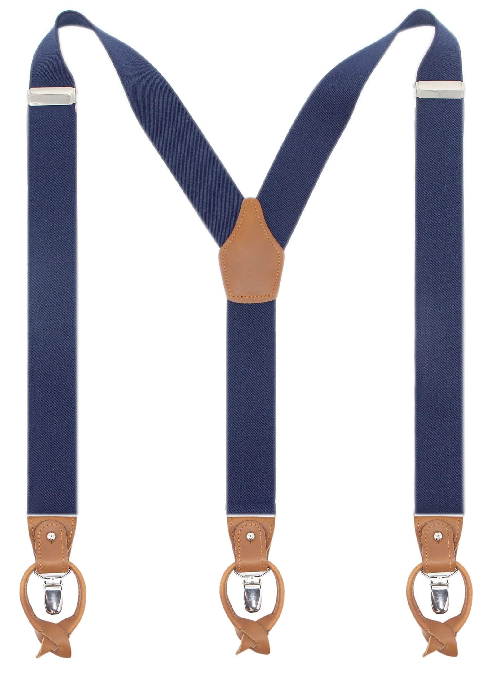 Leather Clip And Button Suspenders For Men, Y-Back Style For Formal Outfits
