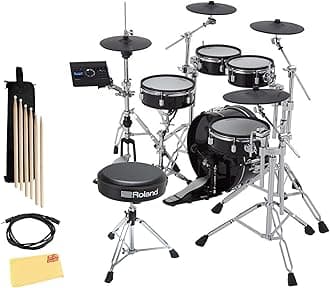 RolandVAD307 V-Drums Acoustic Design Electronic Drum Set Bundle with Drum Throne, Audio Cable, Drumstick Bag, 3 Pairs of Drumsticks and Austin Bazaar Polishing Cloth