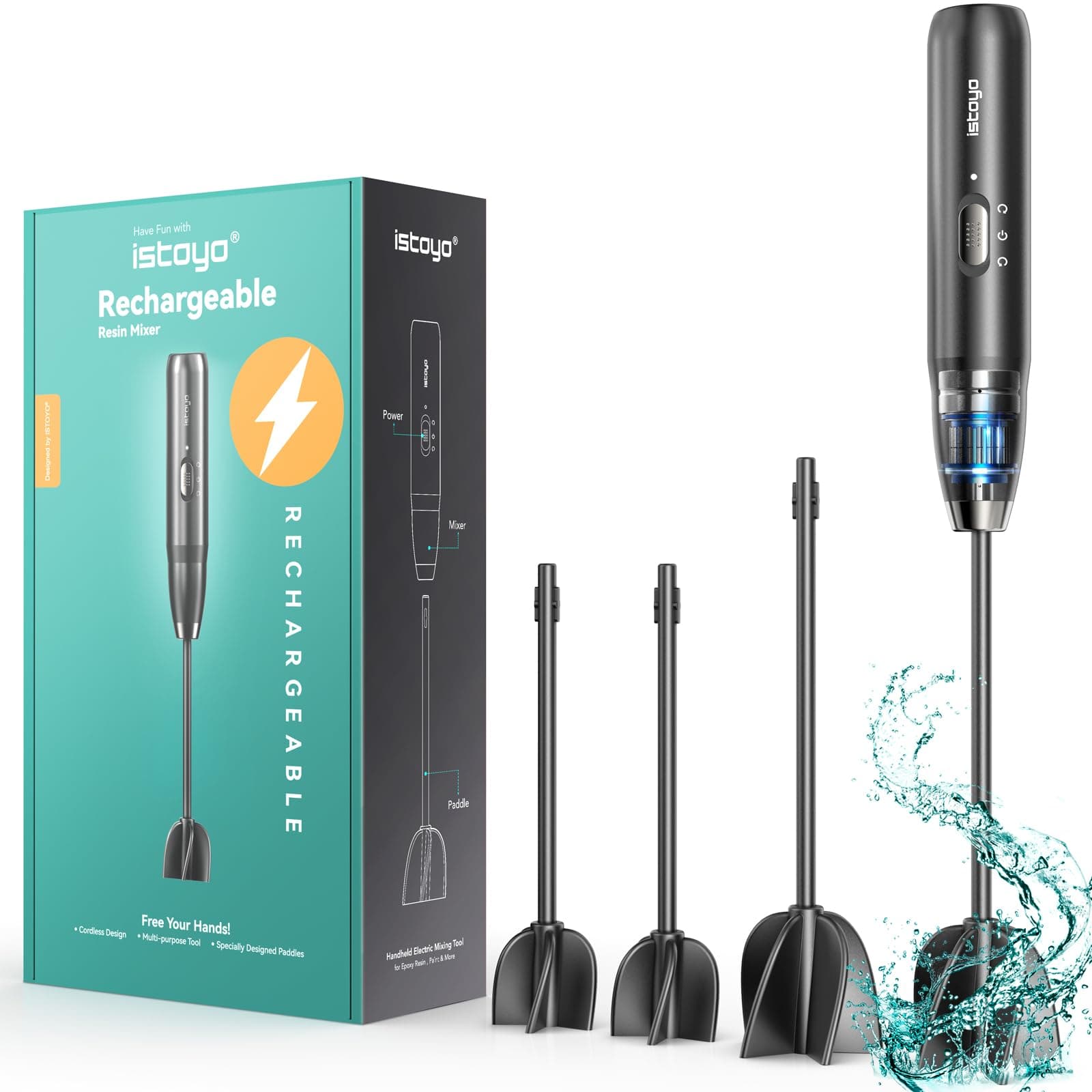 Rechargeable Resin Mixer, Epoxy Mixer for Saving Your Wrist, Epoxy Resin Mixer for Resin Molds, Resin Supplies, Silicone Molds Mixing, DIY Crafts (Included 4 pcs Paddles)